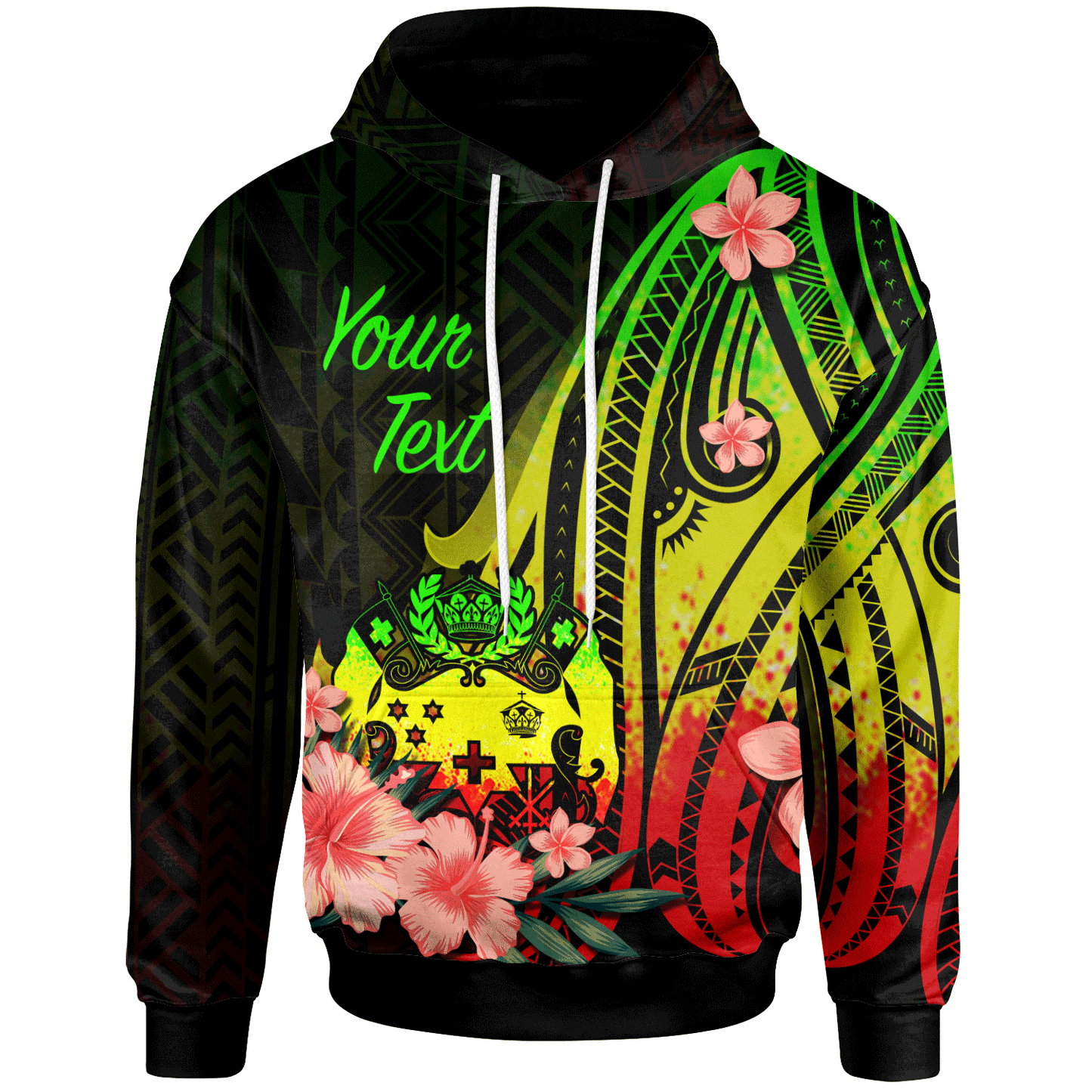 Custom Text Tonga Personalised Custom Hoodie Reggae Polynesian Hibiscus Pattern Style Zip Hoodie