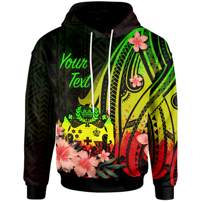Custom Text Tonga Personalised Custom Hoodie Reggae Polynesian Hibiscus Pattern Style Zip Hoodie