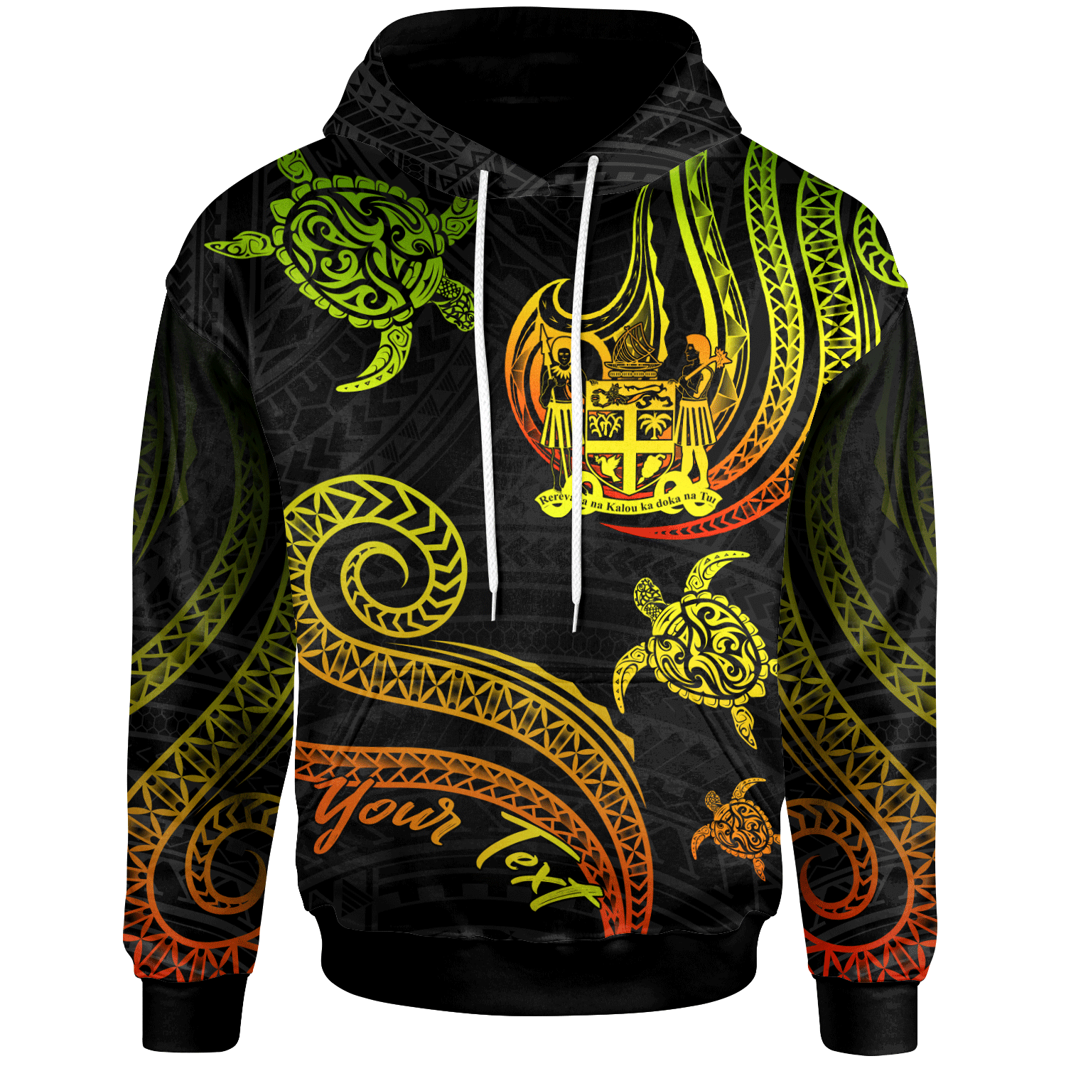 Custom Text Fiji Personalised Custom Hoodie Polynesian Turtle With Pattern Reggae