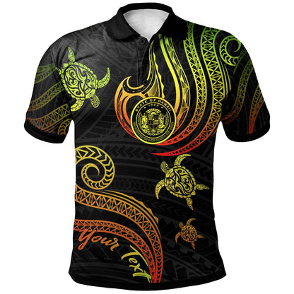 Hawaii Personalised Custom Polo Shirt - Polynesian Turtle With Pattern Reggae