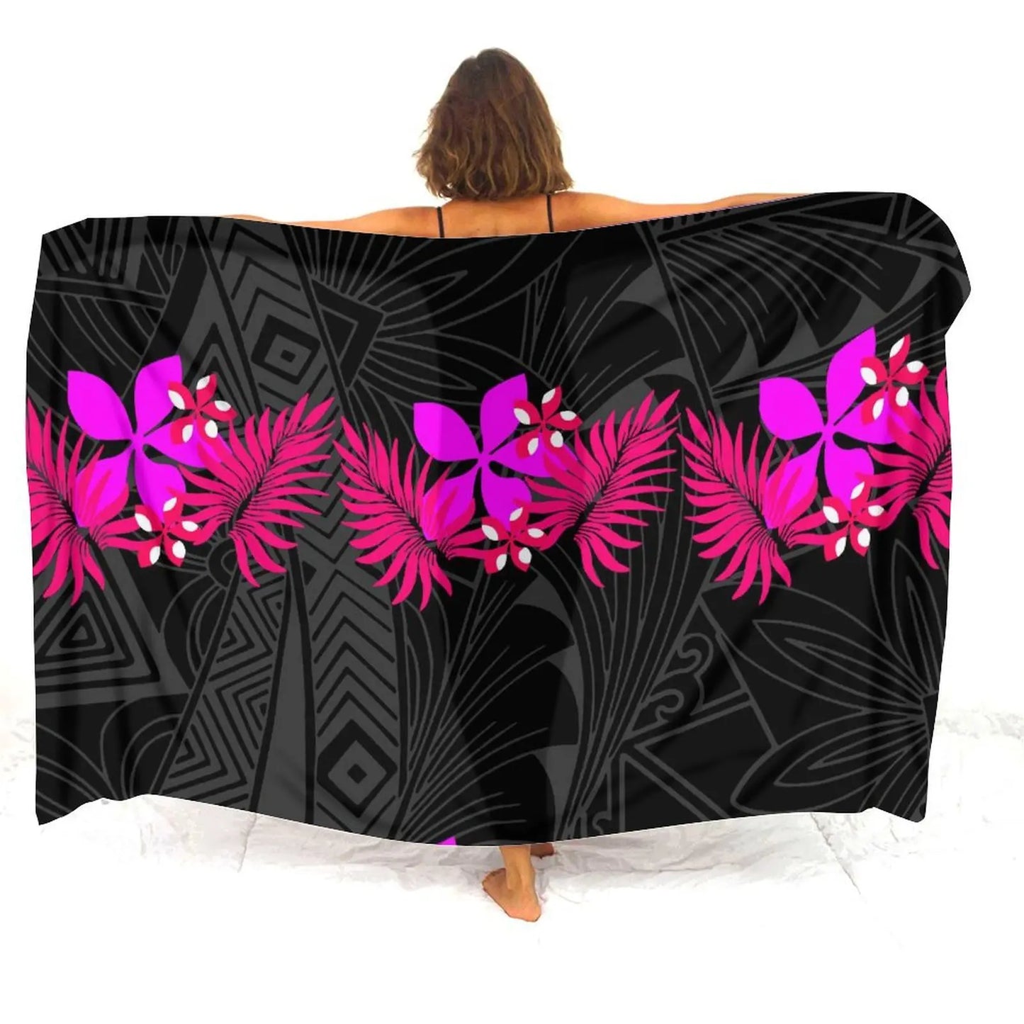 Polynesian Women'S Sarong Apron Polynesian Tribal Leaf Pattern Black Sarong Beach