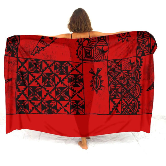 Polynesian Women'S Sarong Apron Polynesian Tribal Pattern Red Sarong Beach For Her