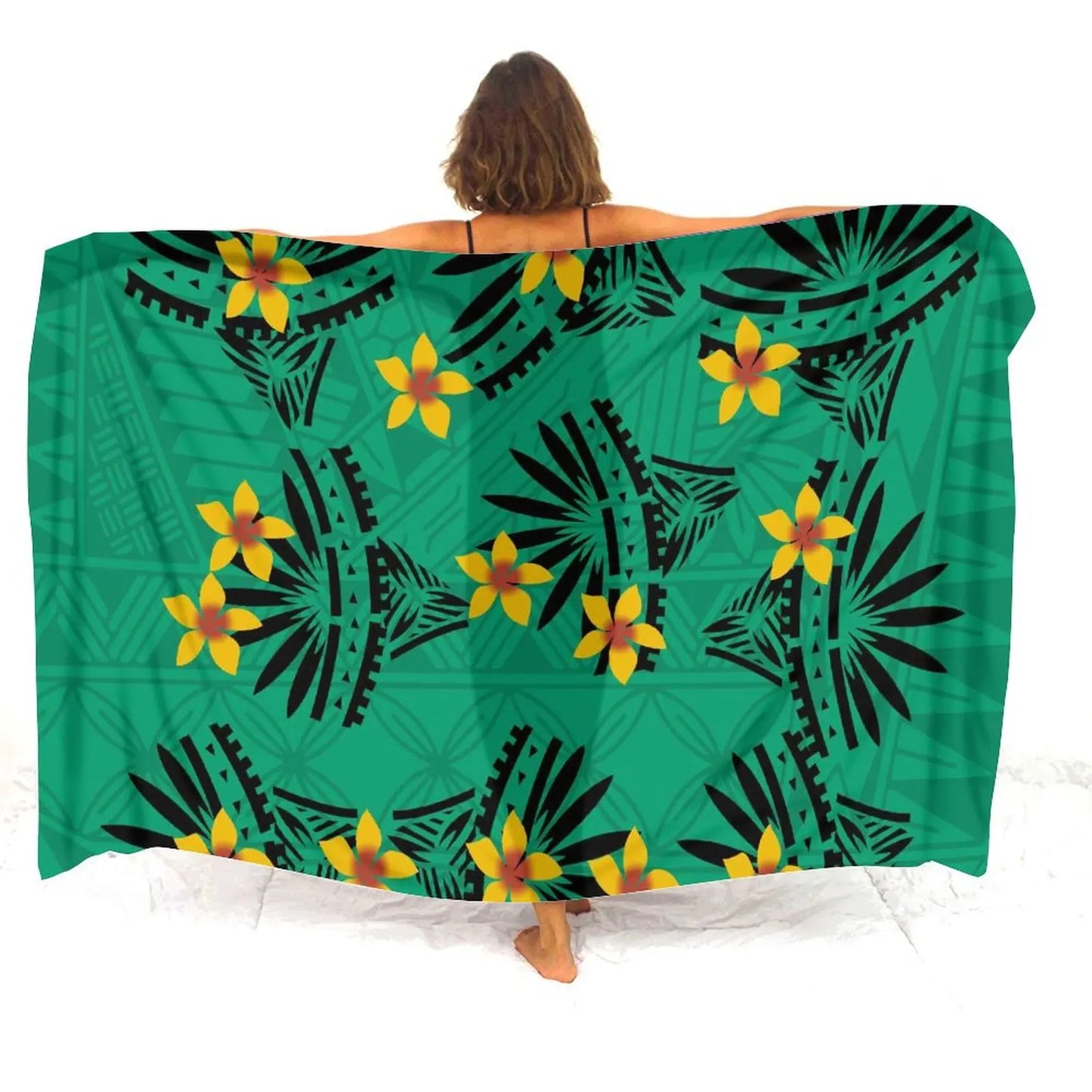 Hawaii Flowers Pattern Women'S Sarong Apron Polynesian Tribal Pattern Green Sarong Beach