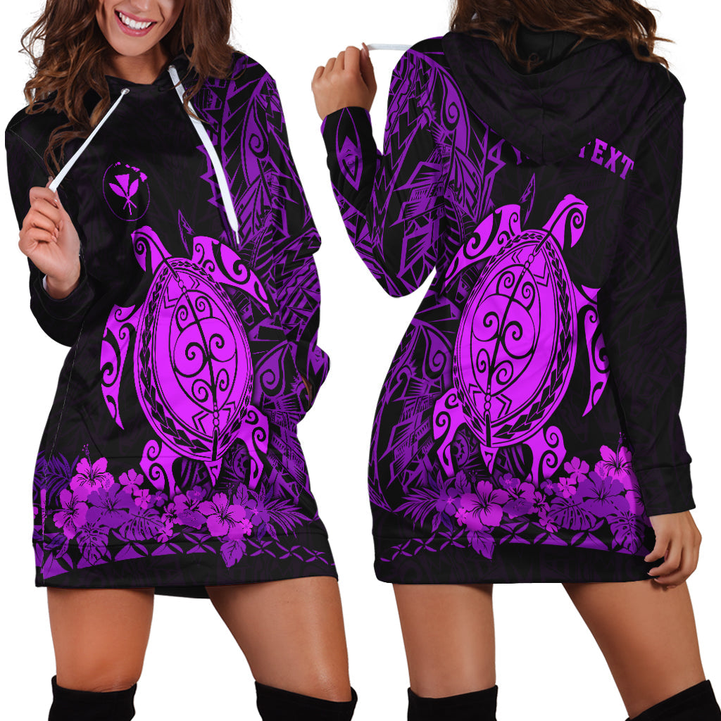Custom Personalised Hawaii Polynesian Hoodie Dress Purple Sea Turtles Hawaiian