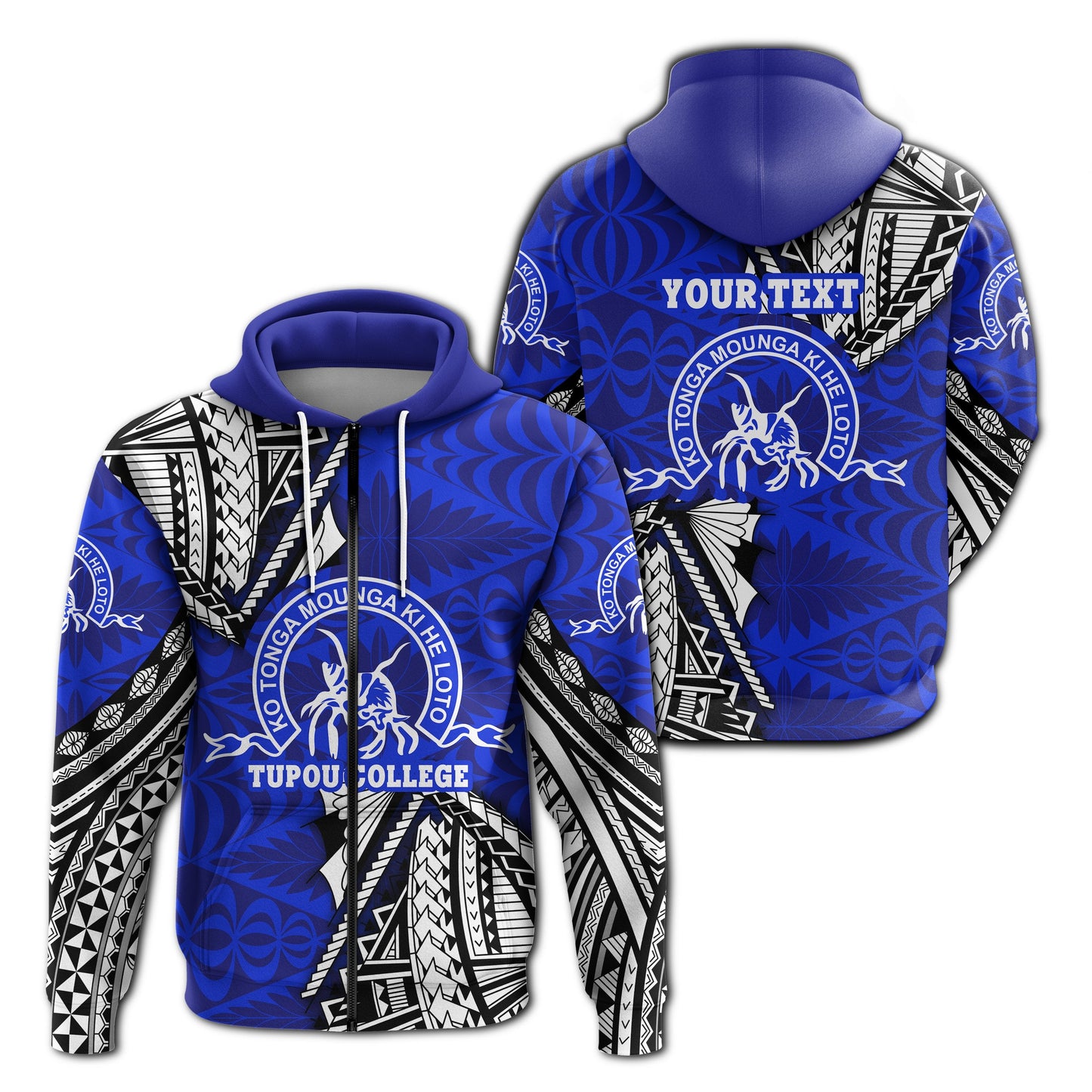 Custom Text Kolisi Ko Tupou College Tonga Zip Hoodie Polynesian Version Special