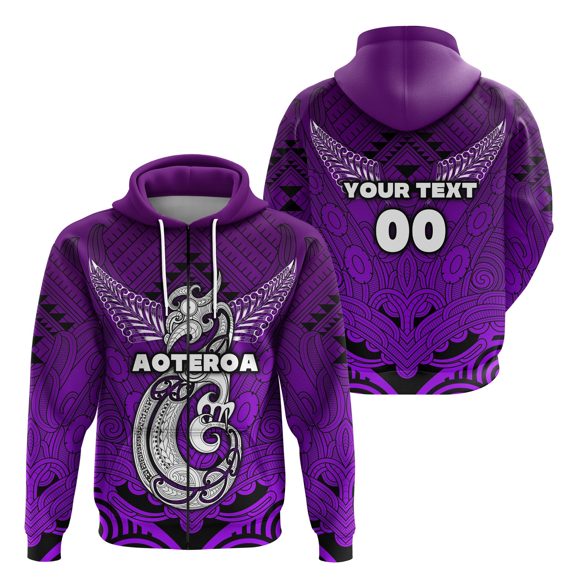 ( Personalised) Maori Aotearoa Manania Zip Hoodie Simple Sport Style Purple