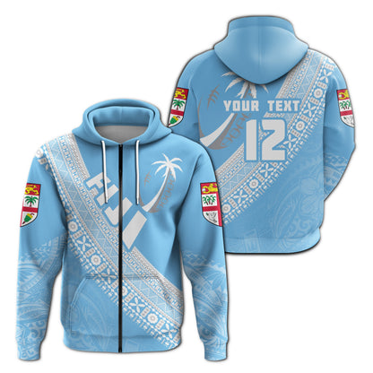( Personalised) Fiji Tapa Rugby Zip Hoodie version Style You Win Blue