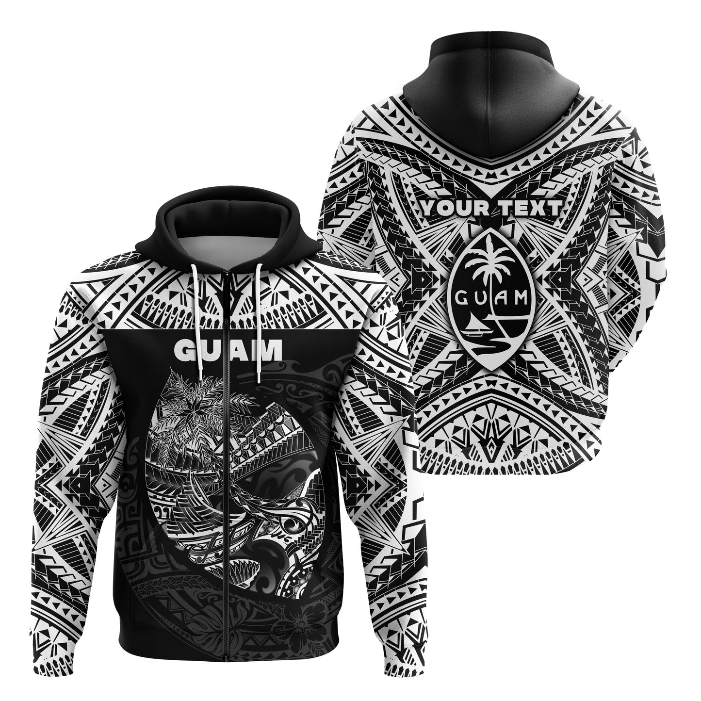 ( Personalised) Guam Rugby Zip Hoodie Polynesian Patterns Black