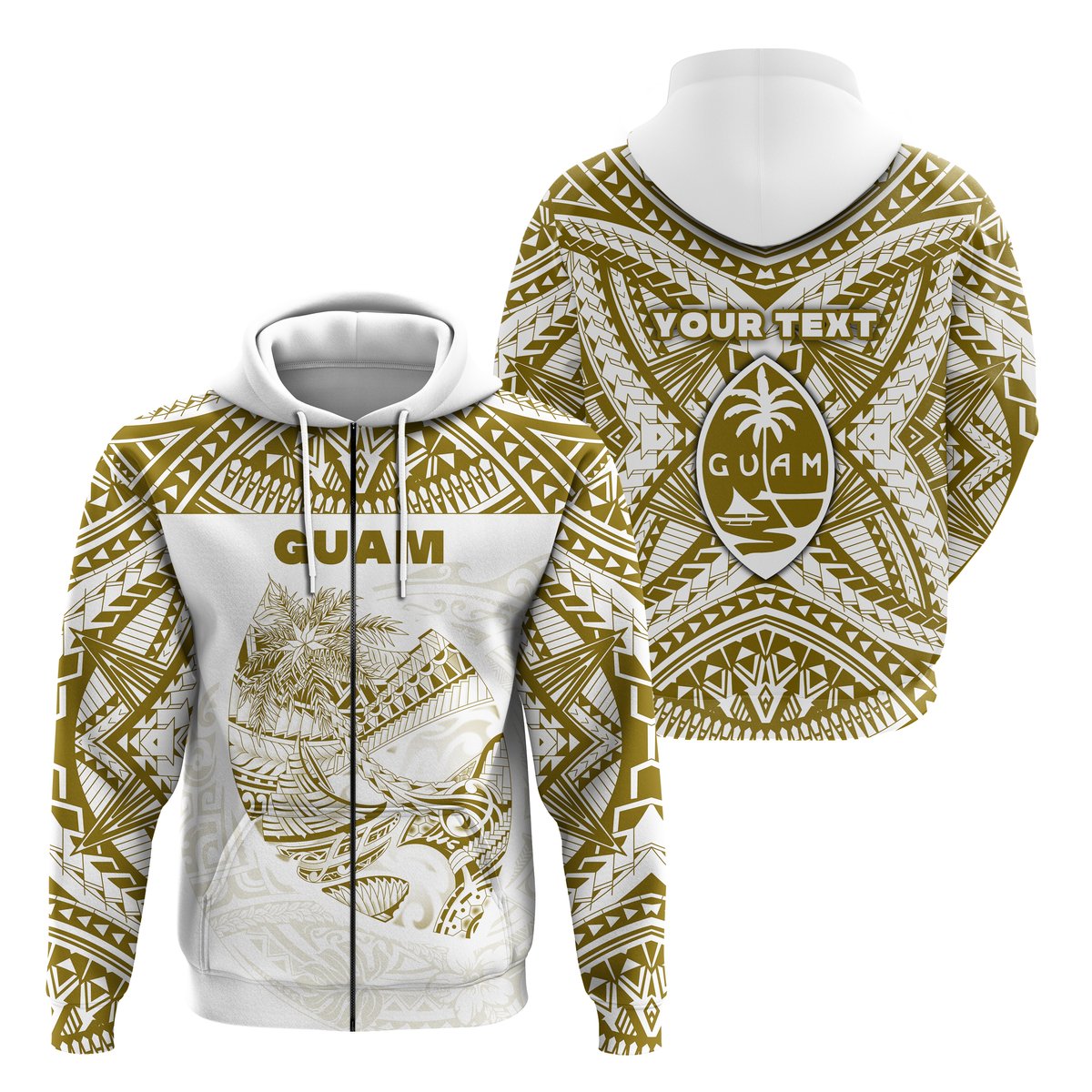 ( Personalised) Guam Rugby Zip Hoodie Polynesian Patterns Gold Old
