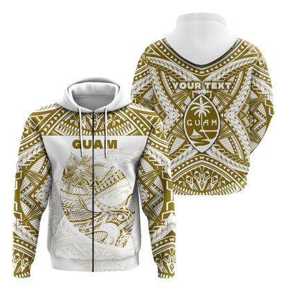( Personalised) Guam Rugby Zip Hoodie Polynesian Patterns Gold Old