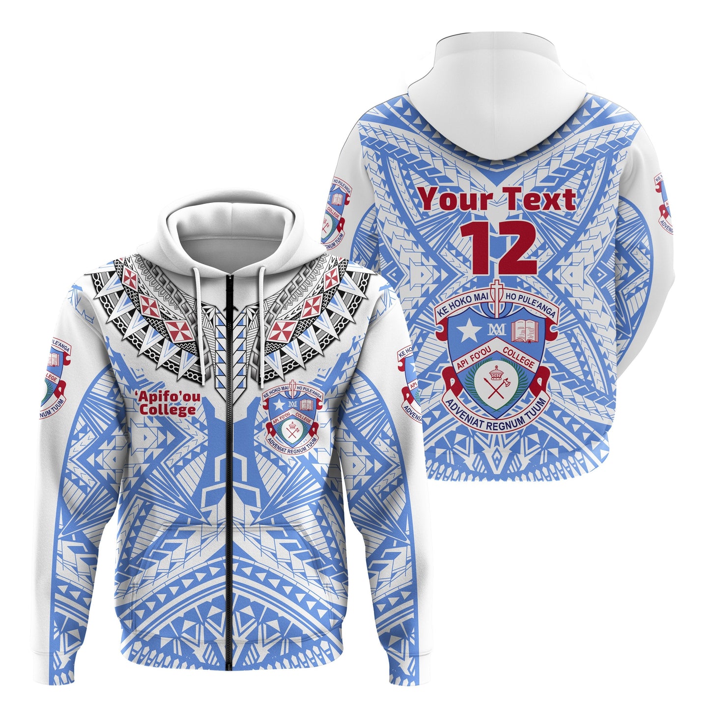 Custom Text Kolisi Apifoou College Zip Hoodie Tonga Polynesian Style