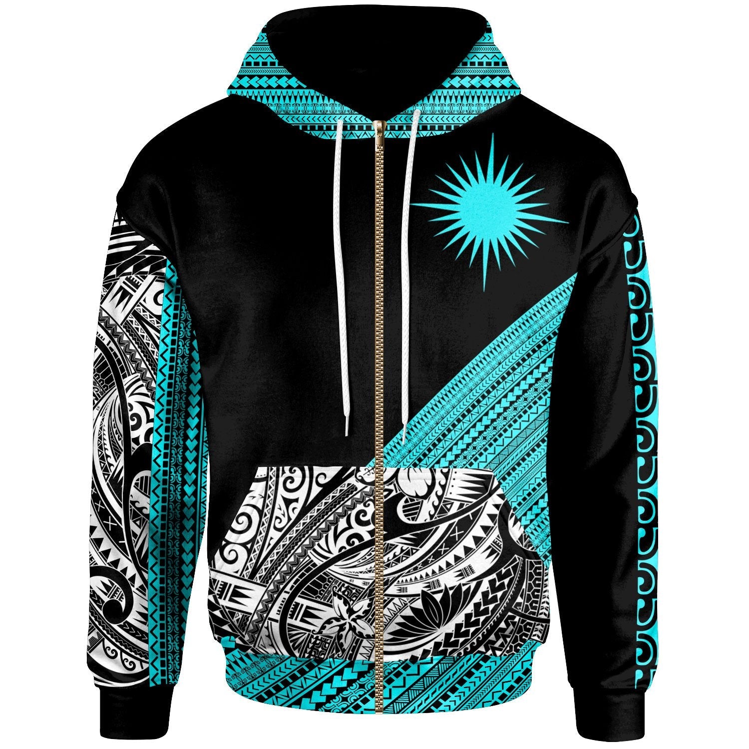 Marshall Islands Zip Hoodie Polynesian Diagonal Pattern Blue