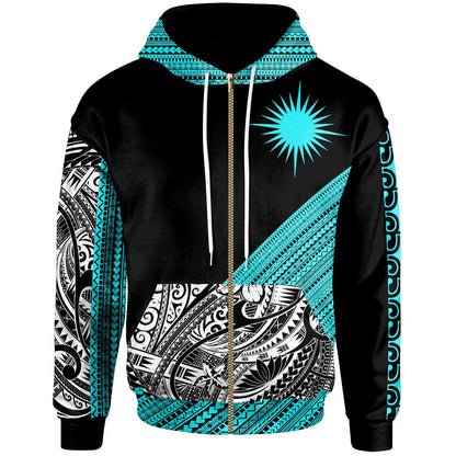 Marshall Islands Zip Hoodie Polynesian Diagonal Pattern Blue