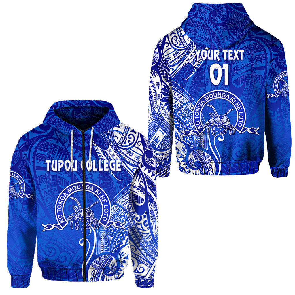 ( Personalised) Tonga Tupou College Zip Hoodie Simple Vibes Blue, Text And Number