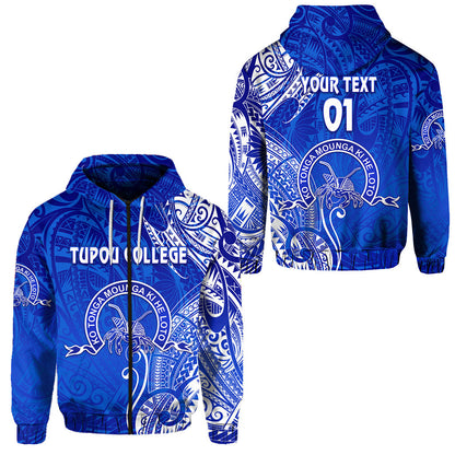 ( Personalised) Tonga Tupou College Zip Hoodie Simple Vibes Blue, Text And Number