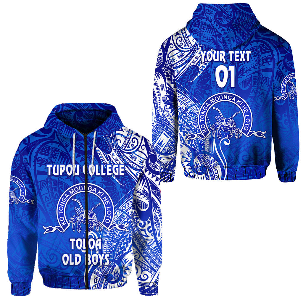 ( Personalised) Tonga Tupou College Zip Hoodie Toloa Old Boys Simple Vibes Blue, Text And Number