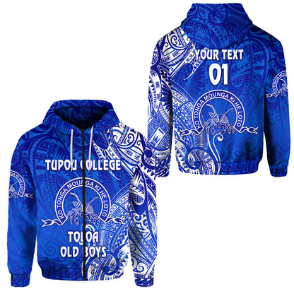 ( Personalised) Tonga Tupou College Zip Hoodie Toloa Old Boys Simple Vibes Blue, Text And Number