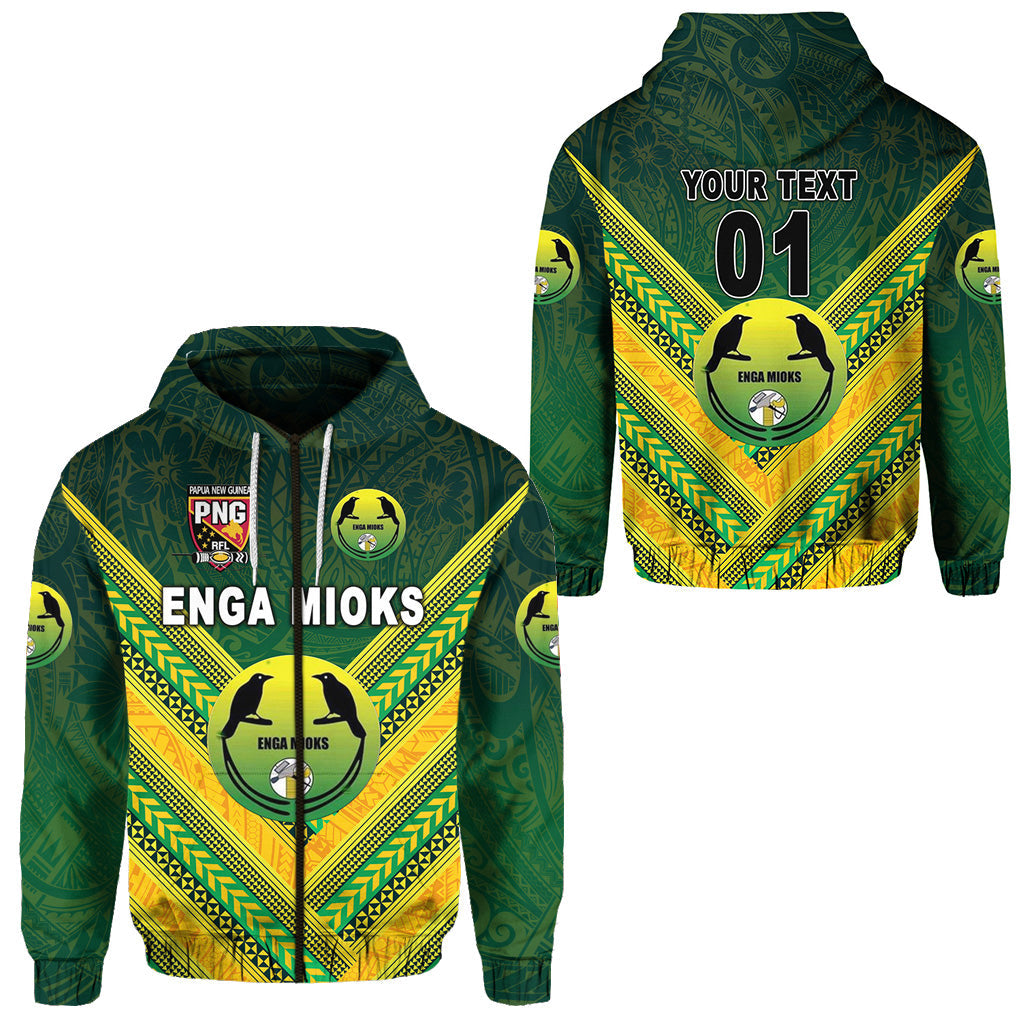 ( Personalised) Papua New Guinea Enga Mioks Zip Hoodie Rugby Original Style Green, Text And Number