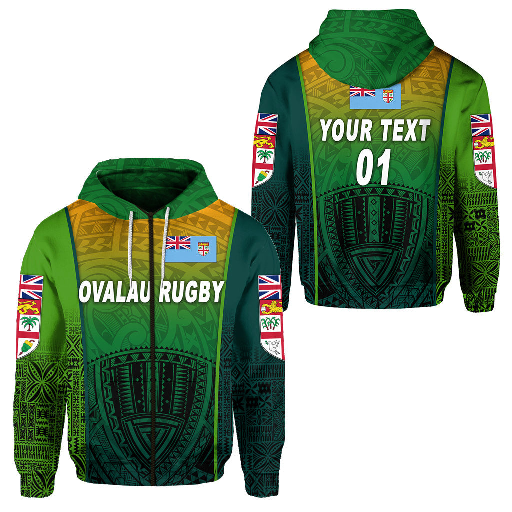 ( Personalised) Fiji Ovalau Rugby Zip Hoodie Light Green Style, Text And Number