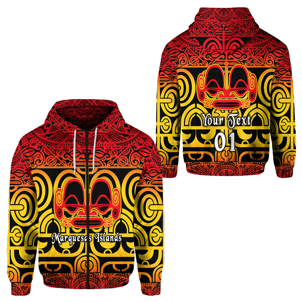 ( Personalised) Marquesas Islands Zip Hoodie Marquesan Tattoo Simple Style Gradient Red
