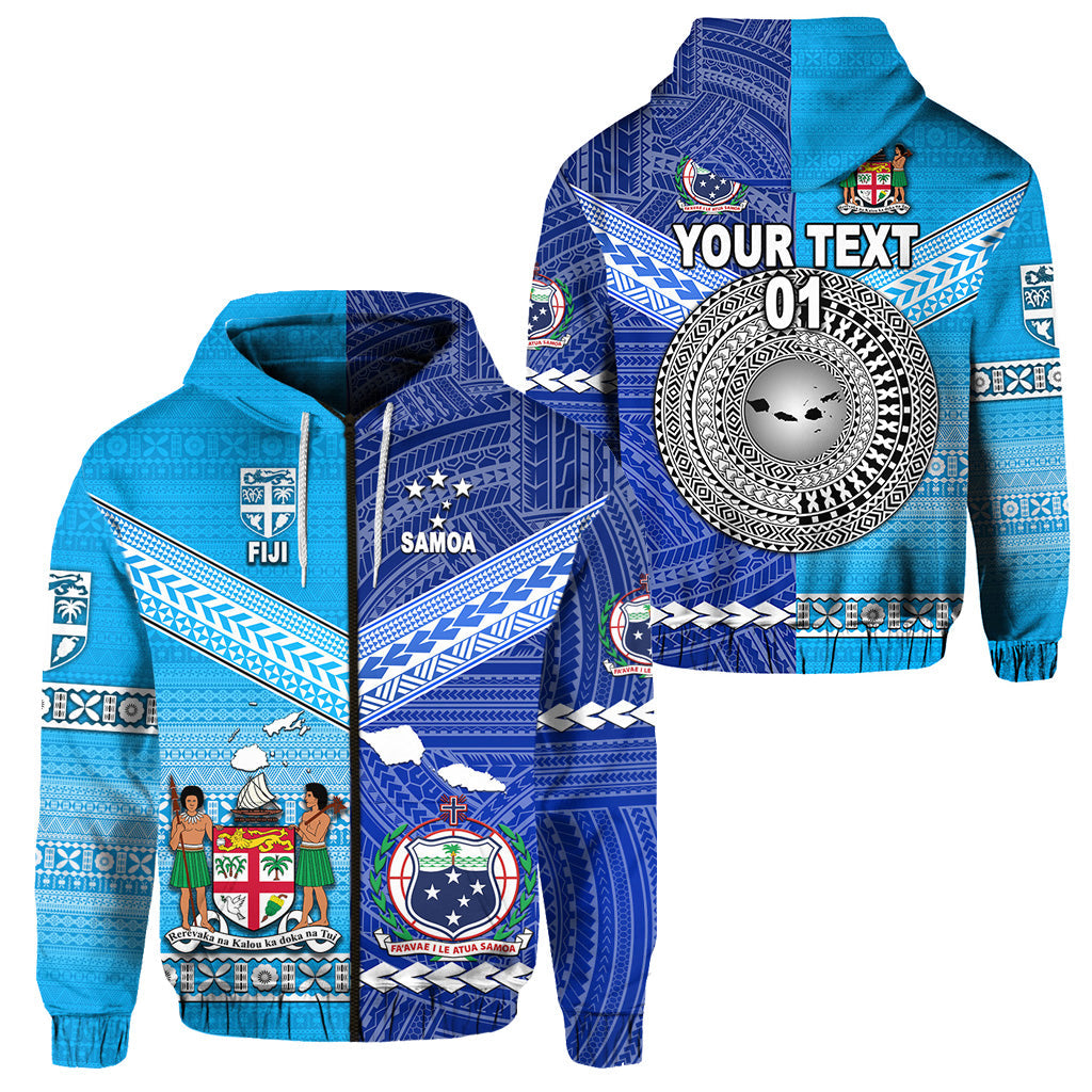( Personalised) Fiji and Samoa Zip Hoodie Together, Text And Number