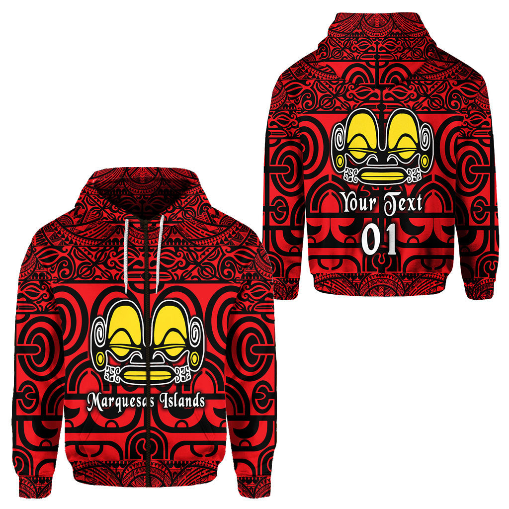( Personalised) Marquesas Islands Zip Hoodie Marquesan Tattoo Simple Style Red