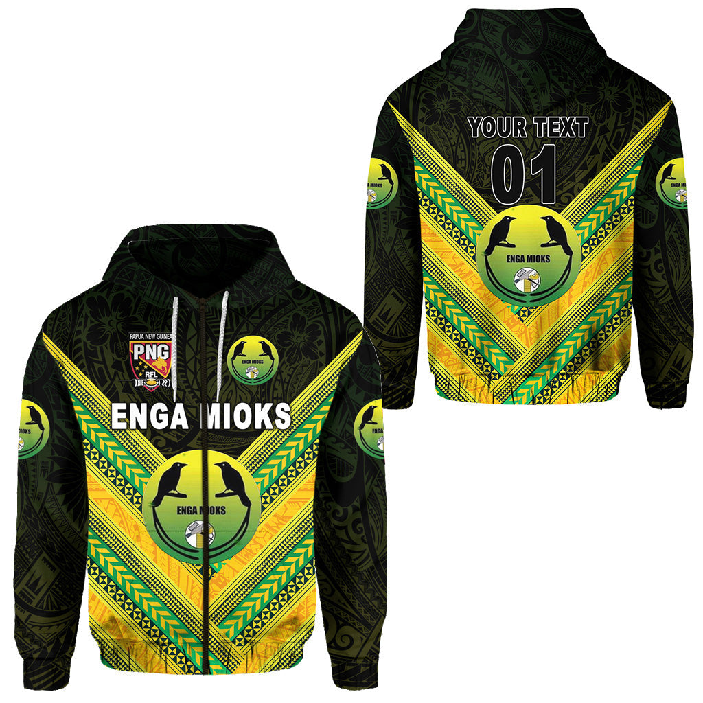( Personalised) Papua New Guinea Enga Mioks Zip Hoodie Rugby Original Style Black, Text And Number