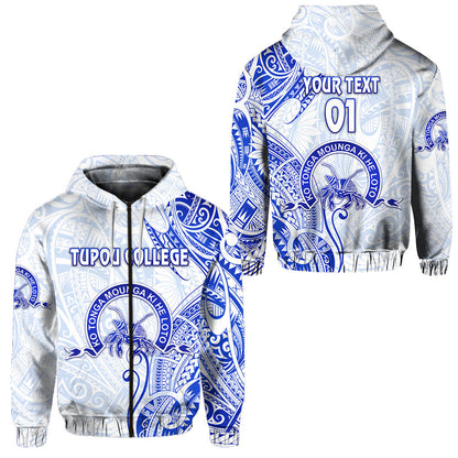 ( Personalised) Tonga Tupou College Zip Hoodie Simple Vibes White, Text And Number