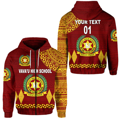 ( Personalised) Tonga Vava'u High School Zip Hoodie Simple Style Maroon, Text And Number
