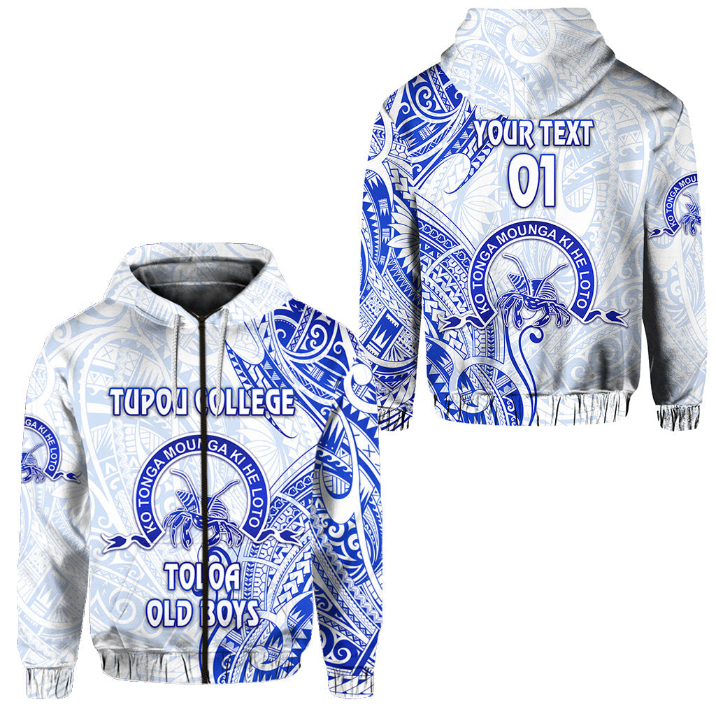 of ( Personalised) Tonga Tupou College Zip Hoodie Toloa Old Boys Simple Vibes White, Text And Number