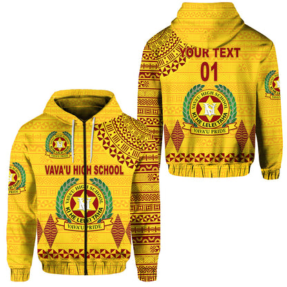 ( Personalised) Tonga Vava'u High School Zip Hoodie Simple Style Yellow, Text And Number