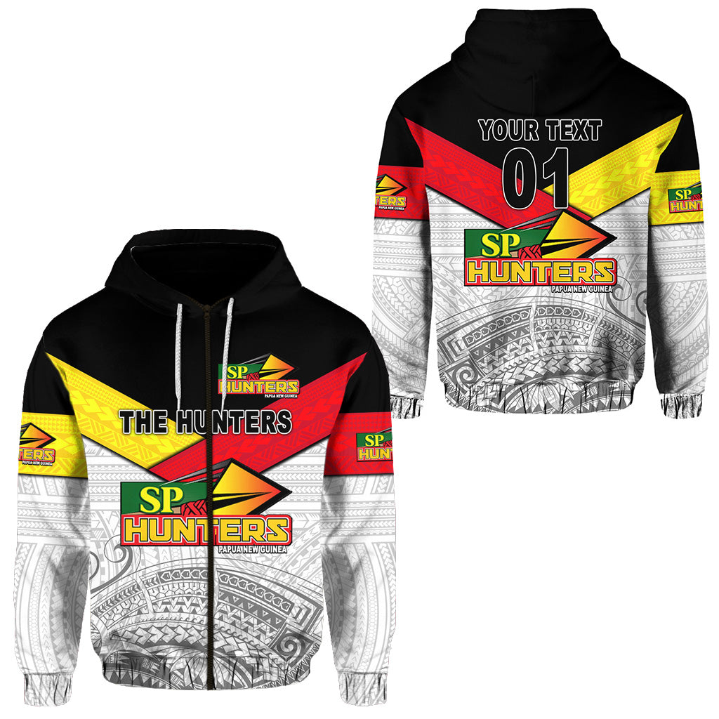 ( Personalised) Papua New Guinea SP Hunters Zip Hoodie Rugby Original Style White, Text And Number