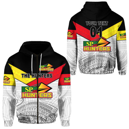 ( Personalised) Papua New Guinea SP Hunters Zip Hoodie Rugby Original Style White, Text And Number