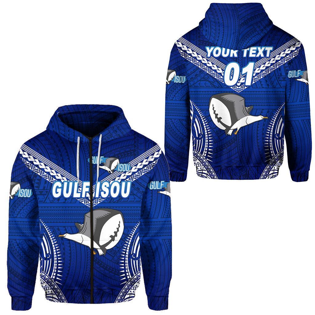 ( Personalised) Papua New Guinea PRK Gulf Isou Zip Hoodie Rugby Original Style Blue, Text And Number