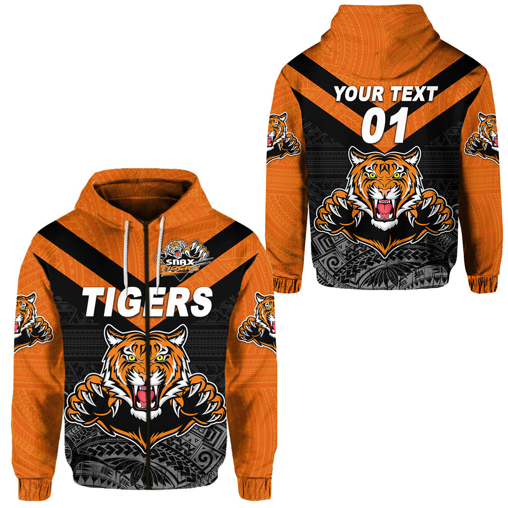 ( Personalised) Papua New Guinea Lae Snax Tigers Zip Hoodie Rugby Original Style Black, Text And Number