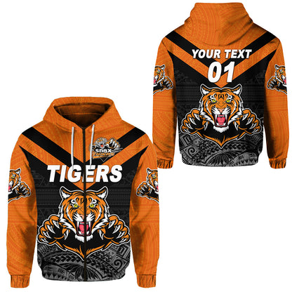 ( Personalised) Papua New Guinea Lae Snax Tigers Zip Hoodie Rugby Original Style Black, Text And Number