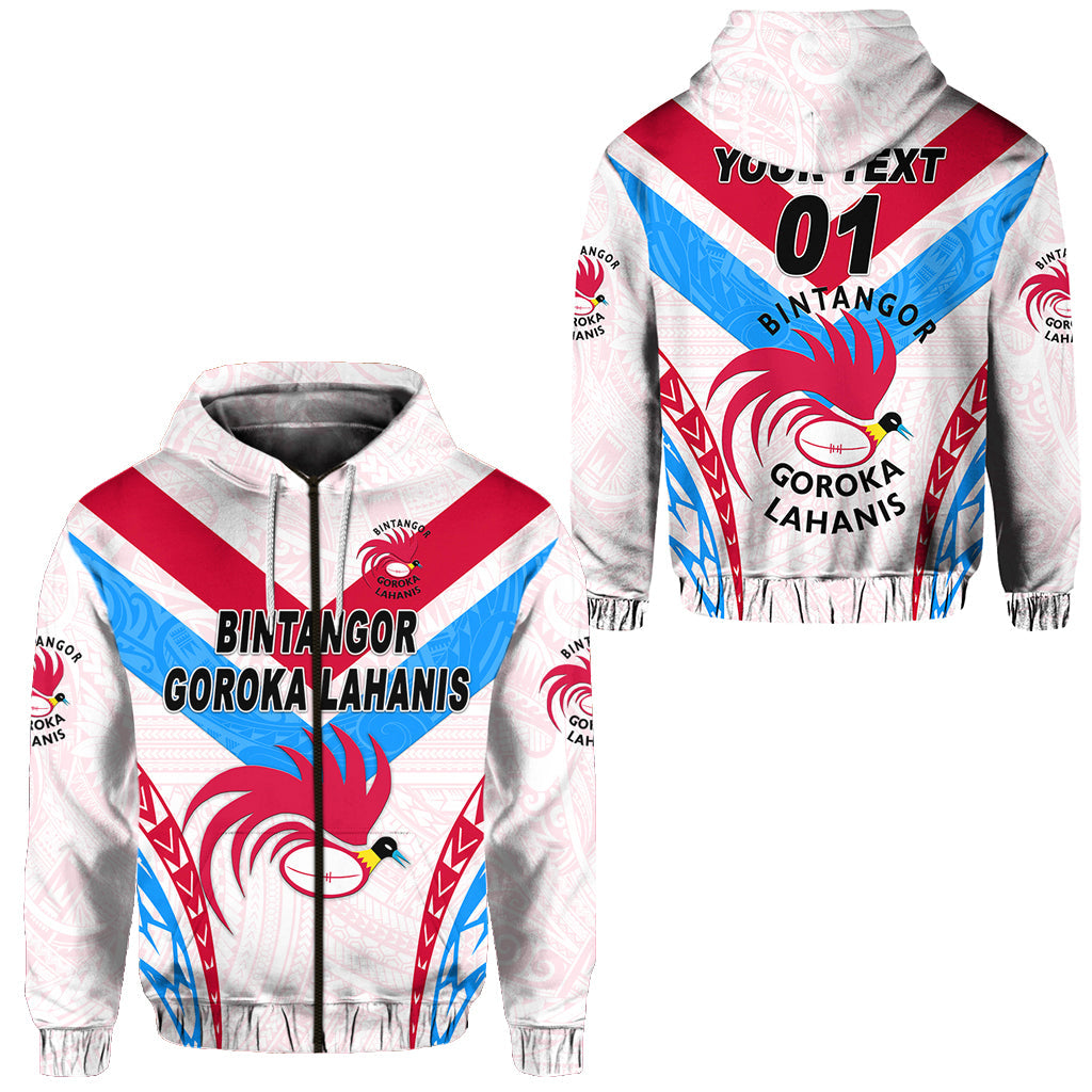 ( Personalised) Papua New Guinea Bintangor Goroka Lahanis Zip Hoodie Rugby Original Style White, Text And Number