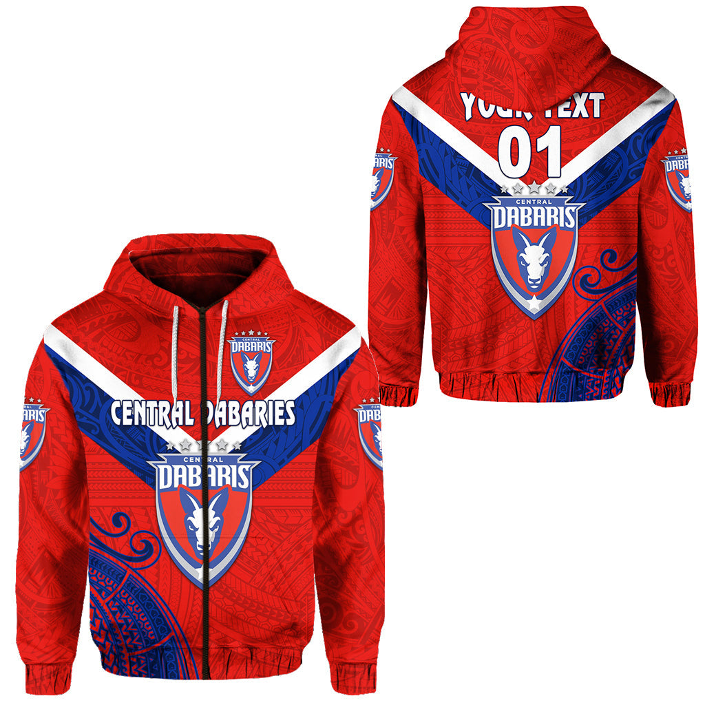 ( Personalised) Papua New Guinea Central Dabaries Zip Hoodie Rugby Red, Text And Number