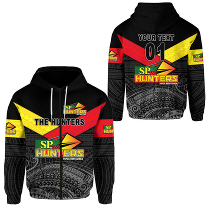 ( Personalised) Papua New Guinea SP Hunters Zip Hoodie Rugby Original Style Black, Text And Number