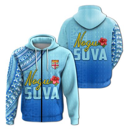 Nogu Suva Rugby Fiji Zip Hoodie Tapa Blue
