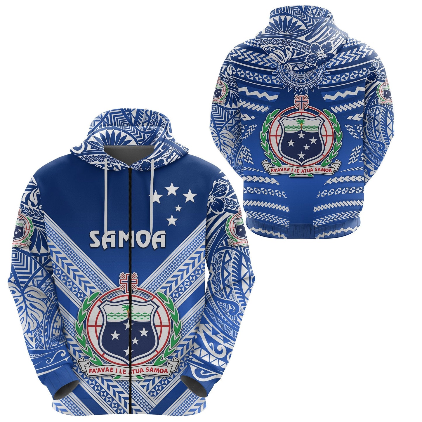 Manu Samoa Rugby Zip Hoodie Creative Style Full Blue