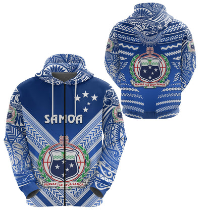 Manu Samoa Rugby Zip Hoodie Creative Style Full Blue