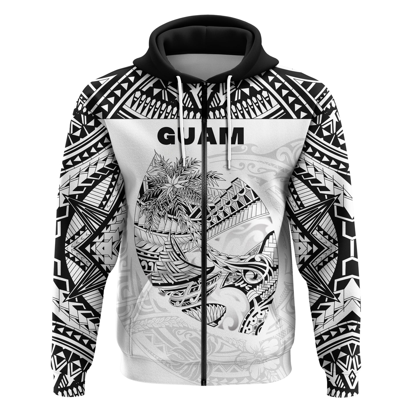Guam Rugby Zip Hoodie Polynesian Patterns White