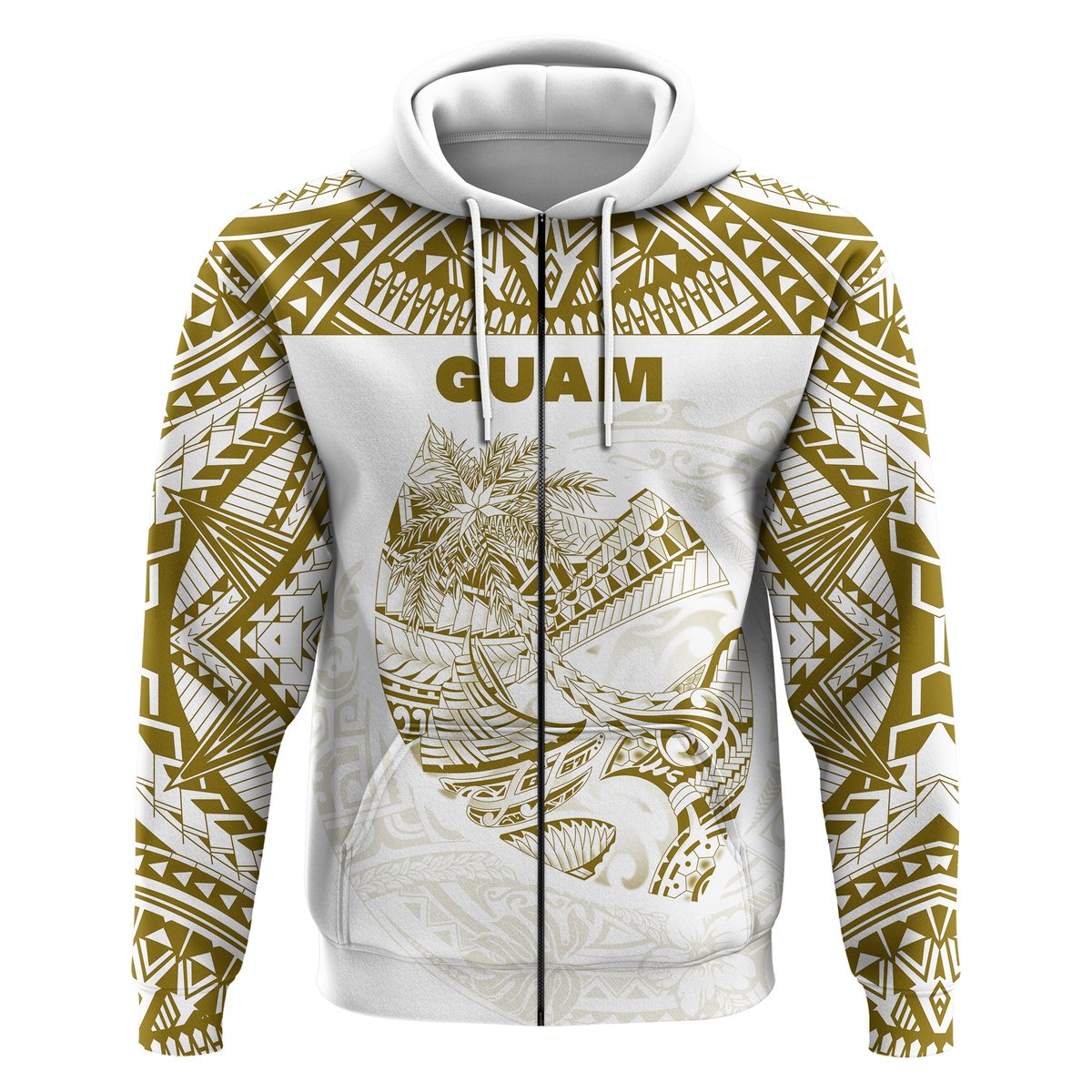 ( Personalised) Guam Rugby Zip Hoodie Polynesian Patterns Gold Old
