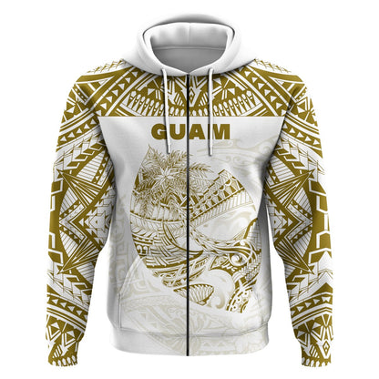( Personalised) Guam Rugby Zip Hoodie Polynesian Patterns Gold Old