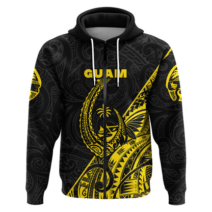 ( Personalised) Guam Rugby Zip Hoodie Polynesian Patterns Style Yellow