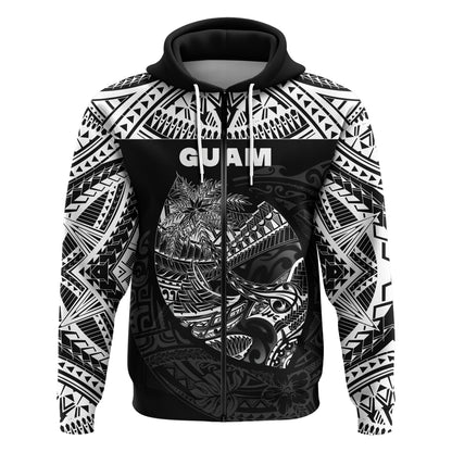 ( Personalised) Guam Rugby Zip Hoodie Polynesian Patterns Black