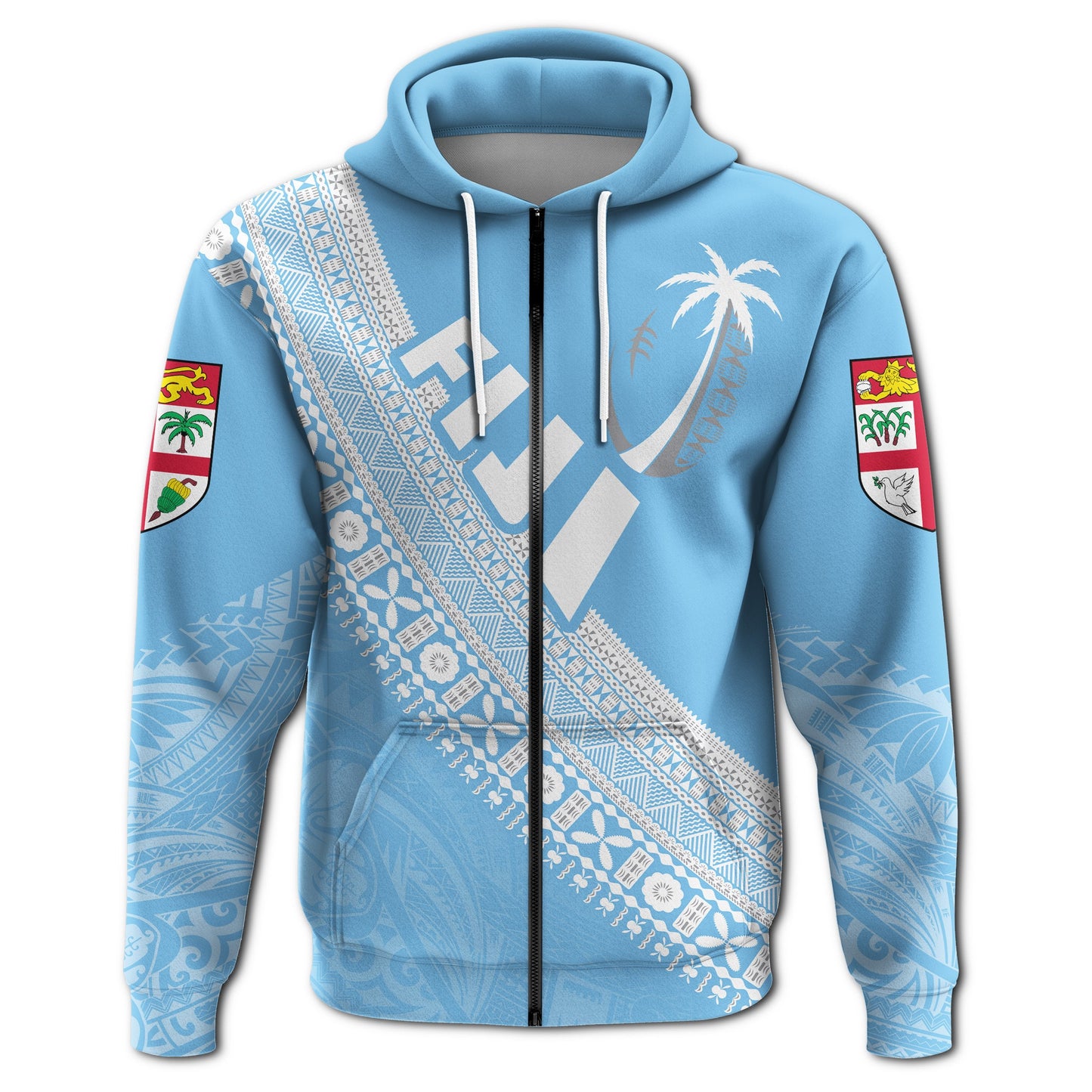 ( Personalised) Fiji Tapa Rugby Zip Hoodie version Style You Win Blue