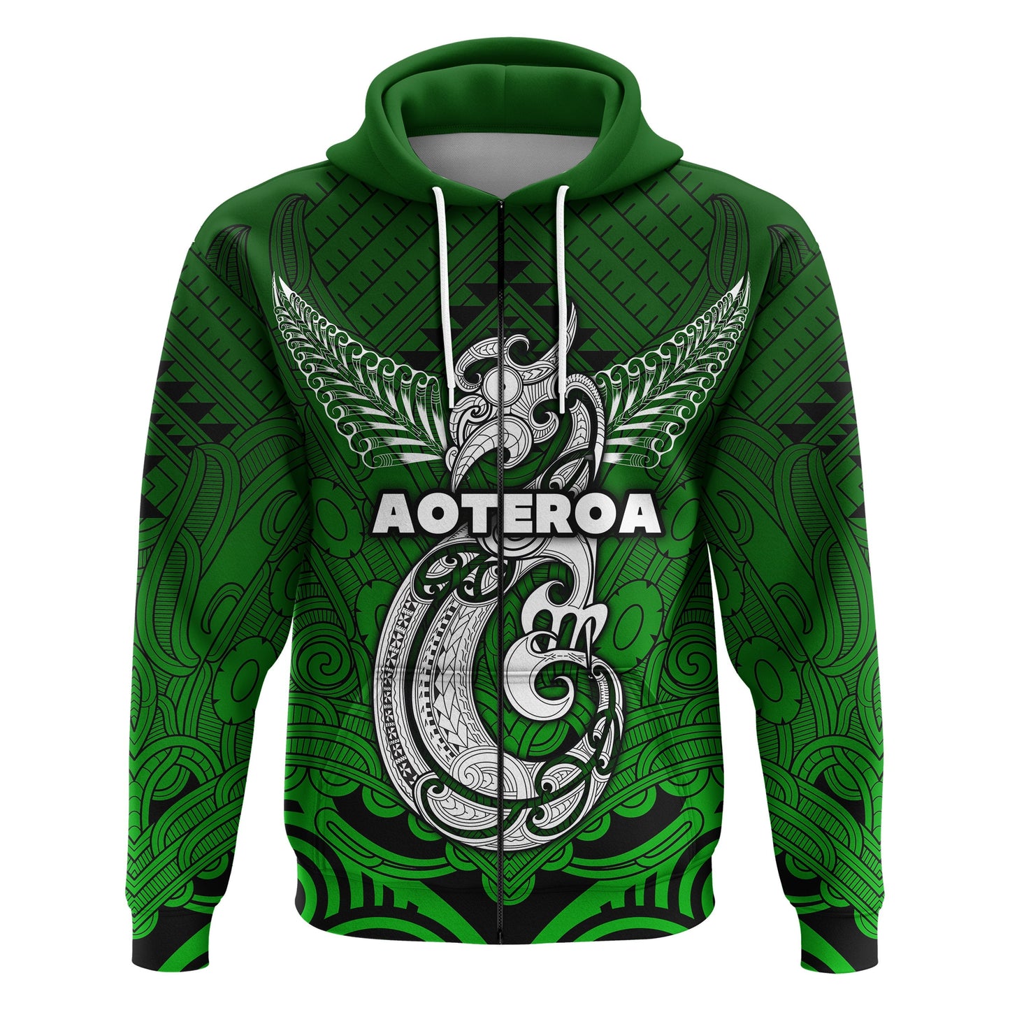( Personalised) Maori Aotearoa Manania Zip Hoodie Simple Sport Style Green