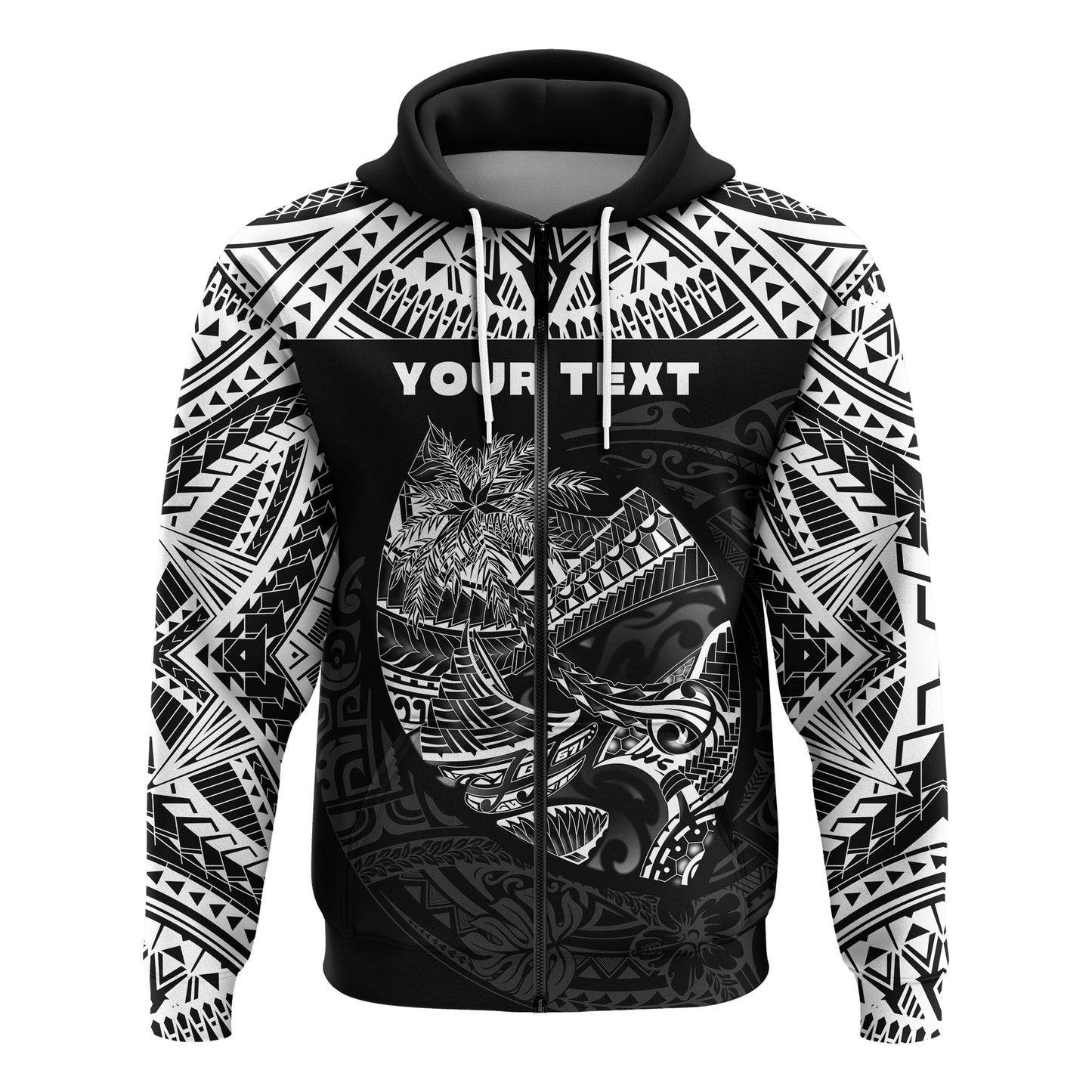 ( Personalised) Guam Rugby Zip Hoodie Polynesian Patterns Black Ver.2